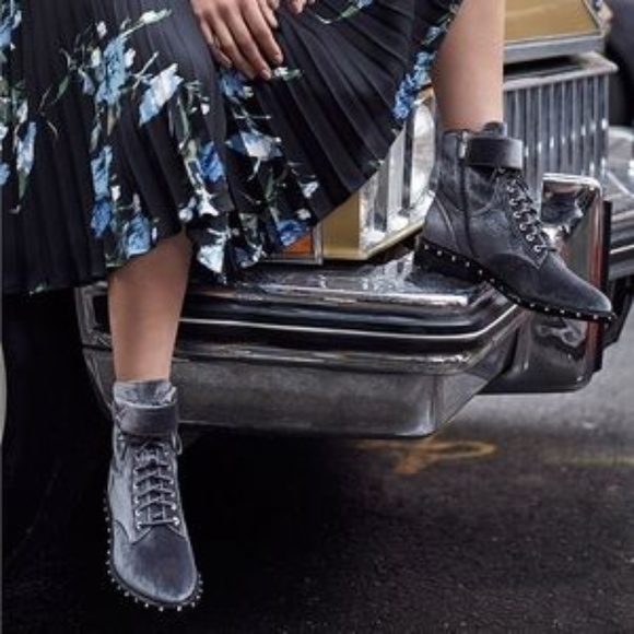 Vince Camuto Shoes - Vince Camuto Grey Velvet Studded Talorini Booties